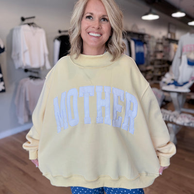 'MOTHER' Embroidered Mock Neck Sweatshirt