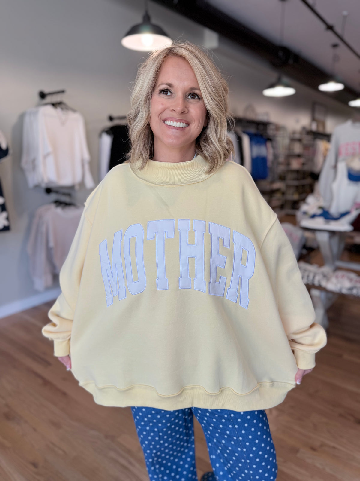 'MOTHER' Embroidered Mock Neck Sweatshirt