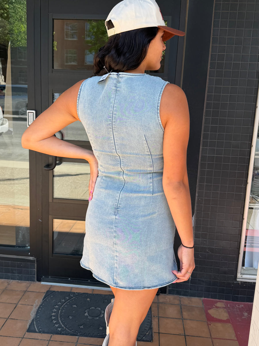 Ribbon Mini Denim Dress