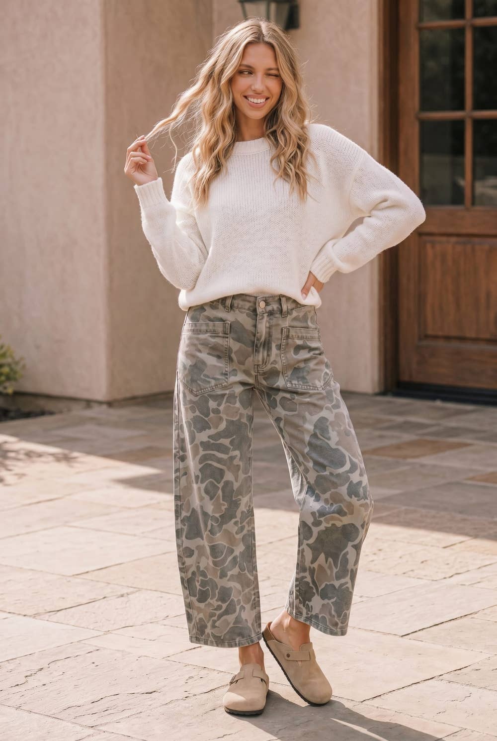 Neutral Camo Wide Leg Jeans