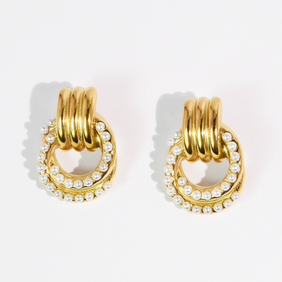 Waterproof Pearl Double Hoop Earrings