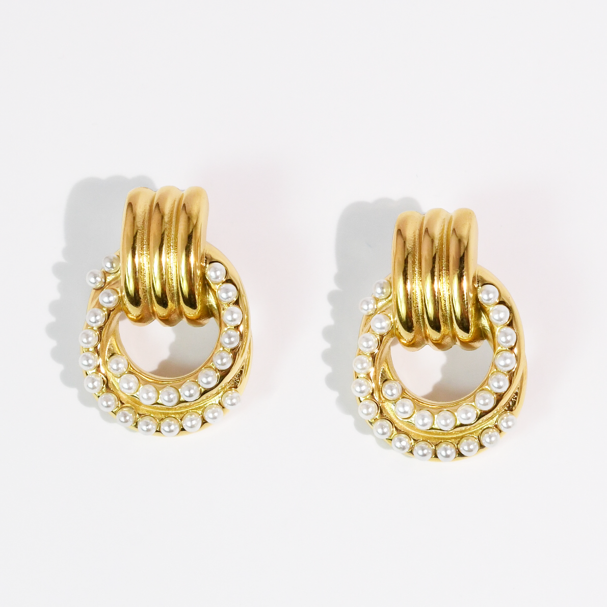 Waterproof Pearl Double Hoop Earrings