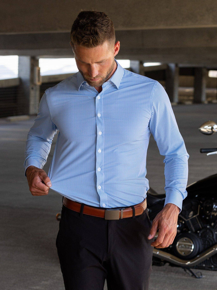 Men's Light Blue Performance Pinstripe Dress Shirt