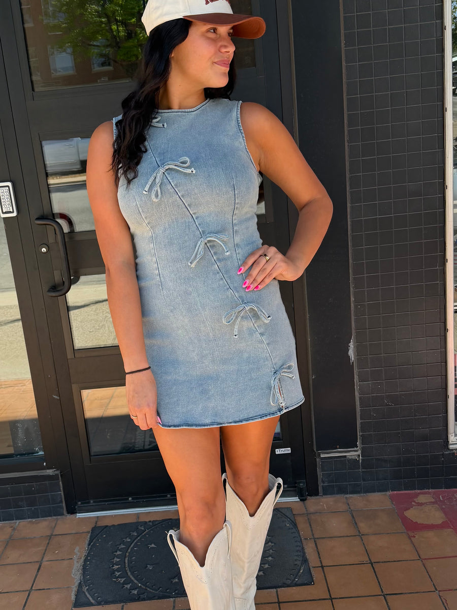 Ribbon Mini Denim Dress