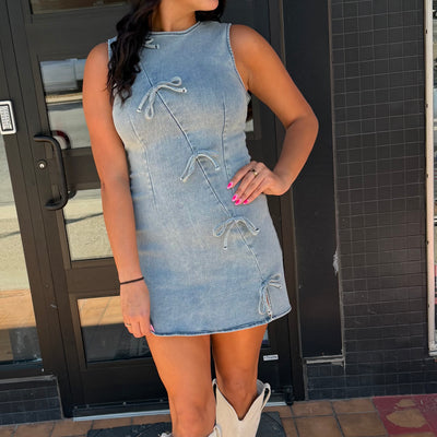 Ribbon Mini Denim Dress