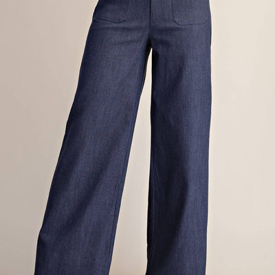 High-Rise Wide-Leg Pants – Navy
