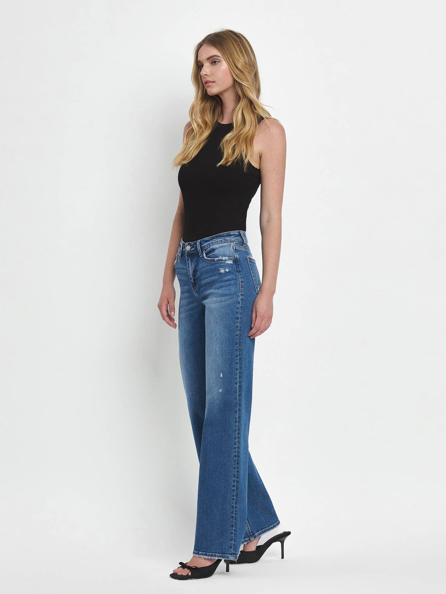 Midrise Full Length Wide Leg Jeans