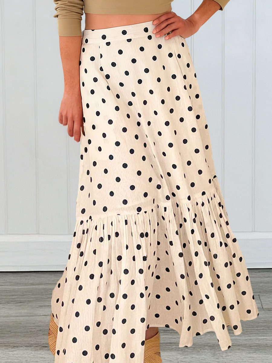 Polka Dot Ruffled Slit Maxi Skirt