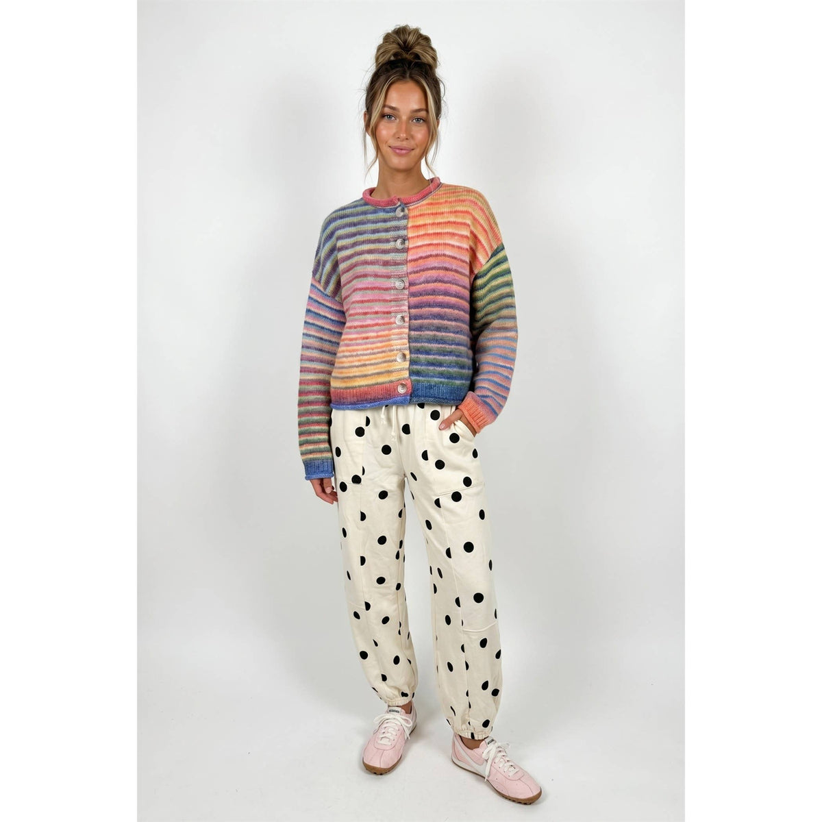 Multicolor Striped Button-Front Cardigan