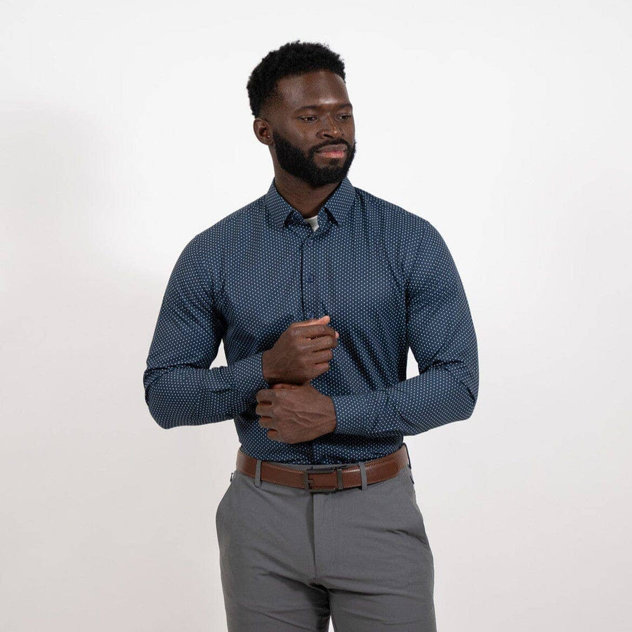 Men's Navy Micro Dot Performance Button Down