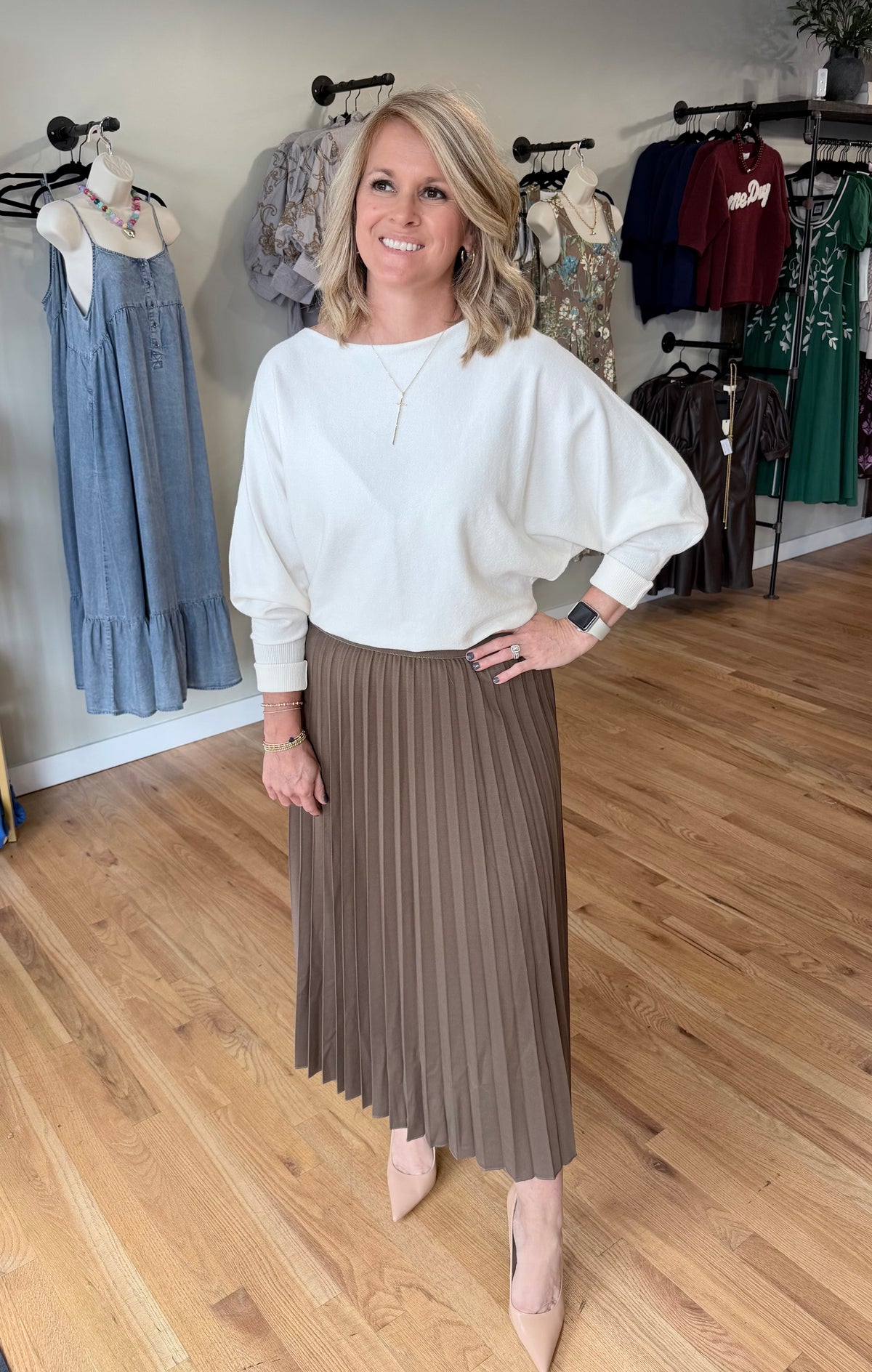 Chocolate Pleated Midi Skirt