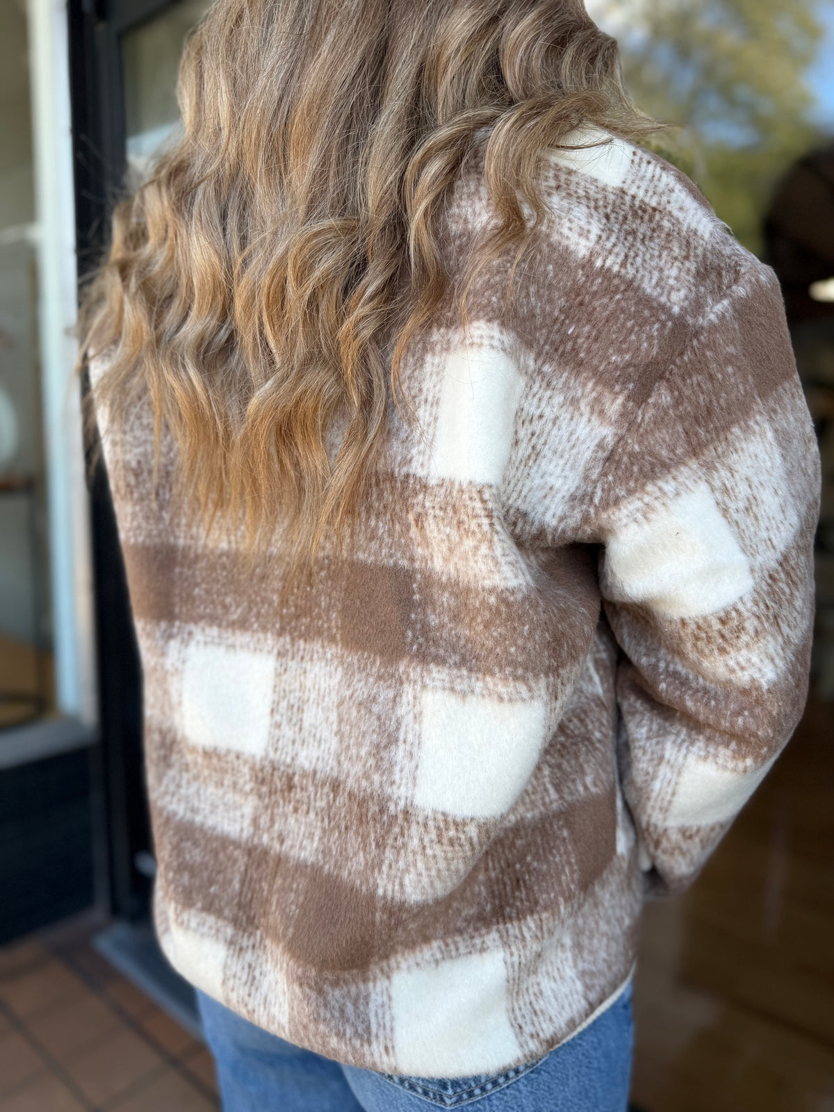Tan, White & Brown Plaid Button-Up Jacket