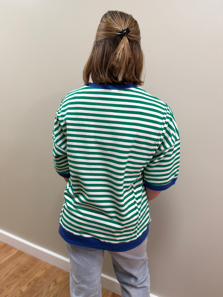 Kelly Green & Royal Blue Striped Relaxed Sweatshirt Top