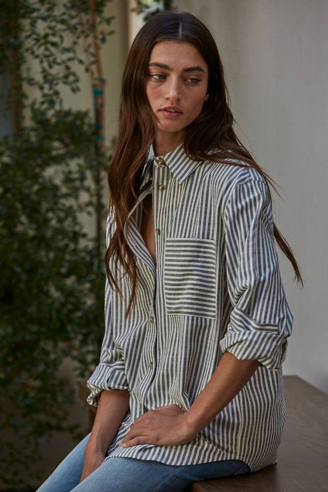 Woven Button Front Long Sleeve