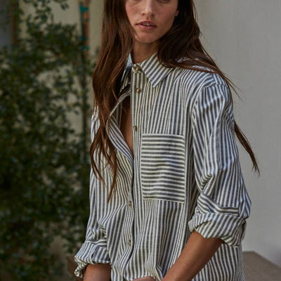 Woven Button Front Long Sleeve