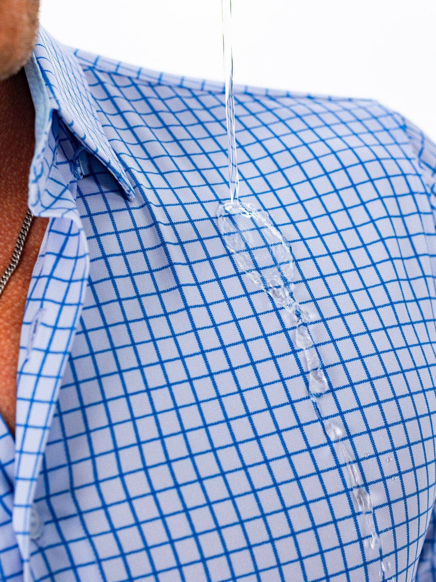 Men's Light Blue Windowpane Performance Dress Shirt