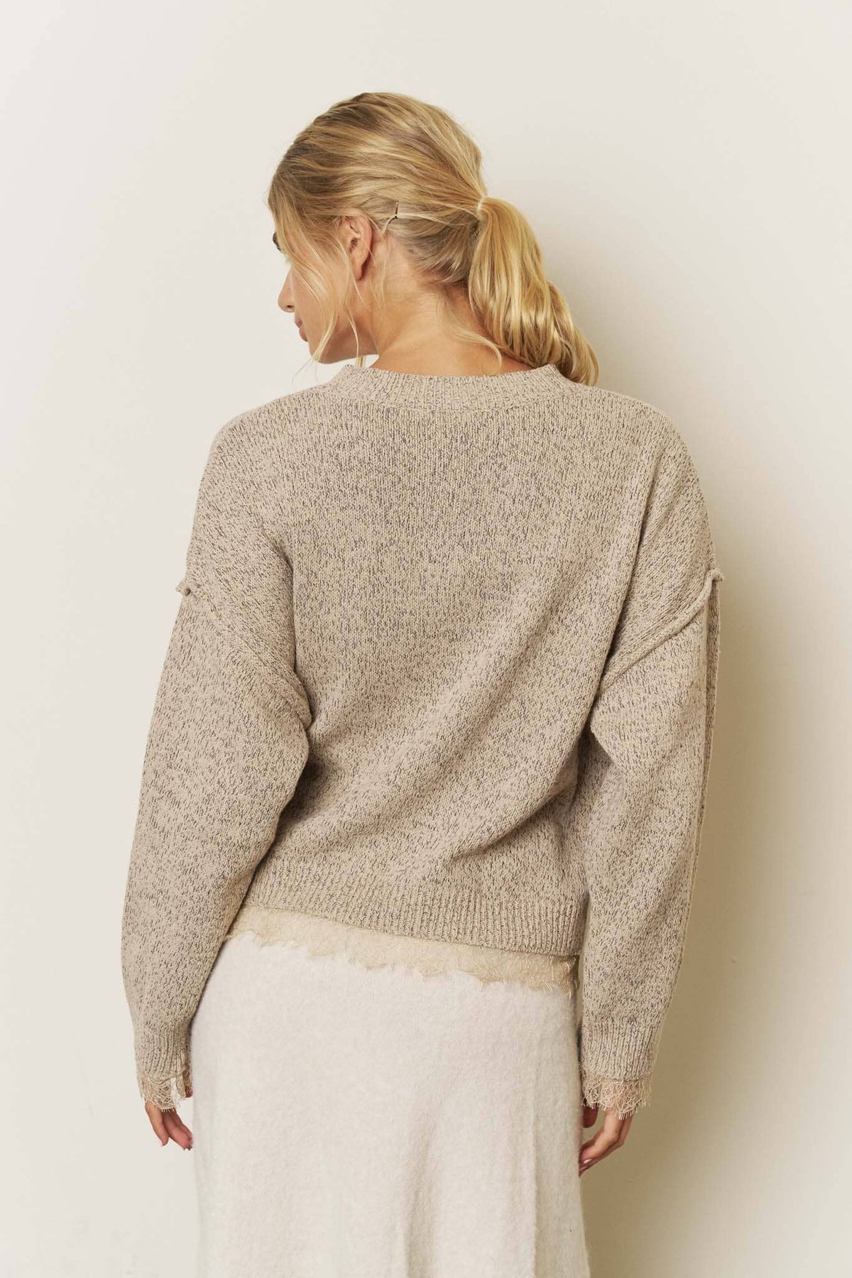 Lace Hem Button-Front Cardigan – Oatmeal