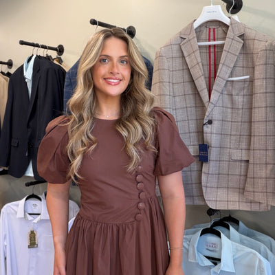 Chocolate Brown Puff Sleeve Midi Dress