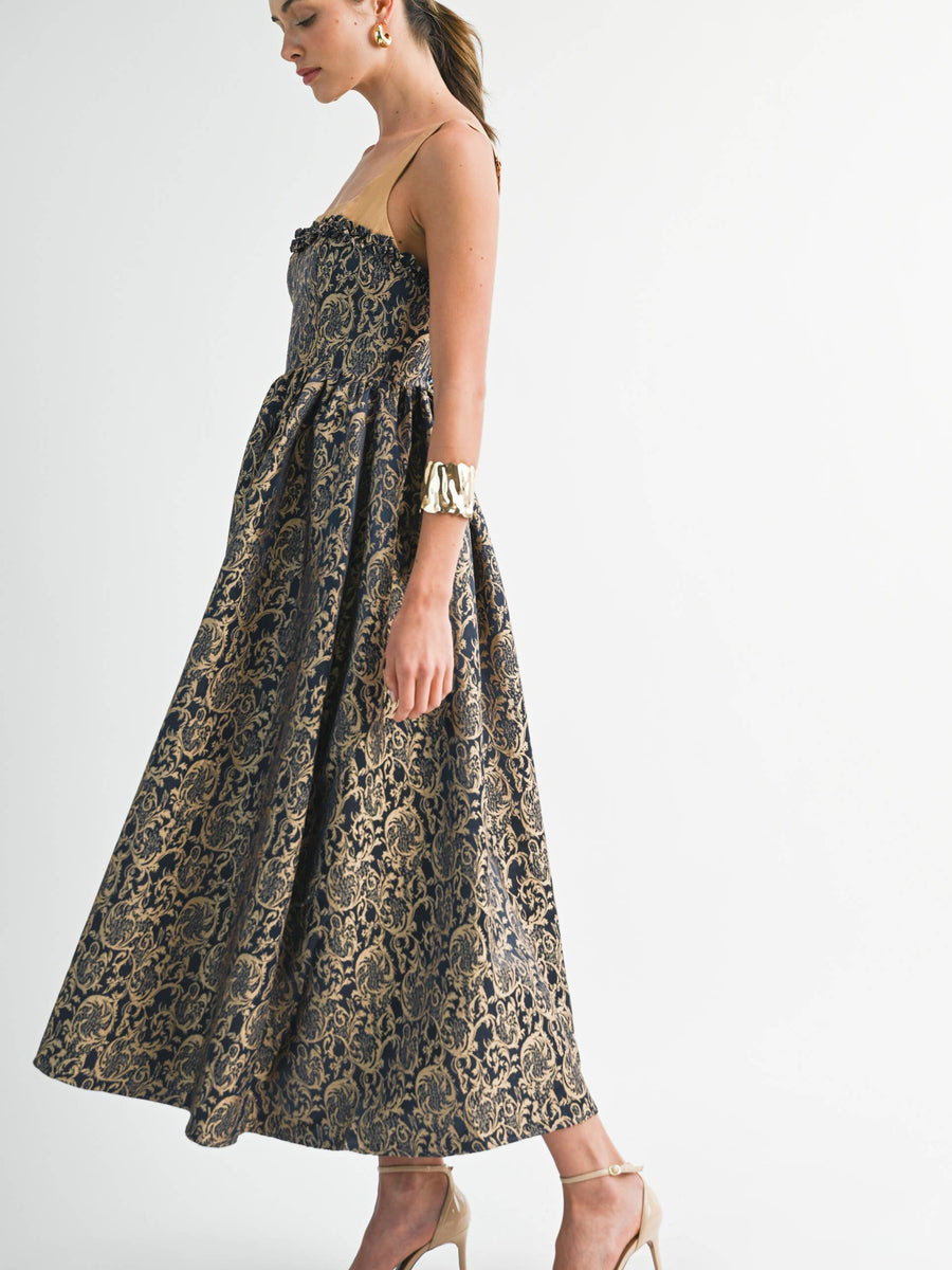 Gold Damask Midi Dress