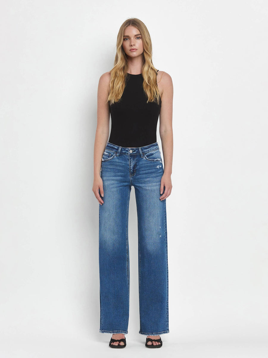 Midrise Full Length Wide Leg Jeans