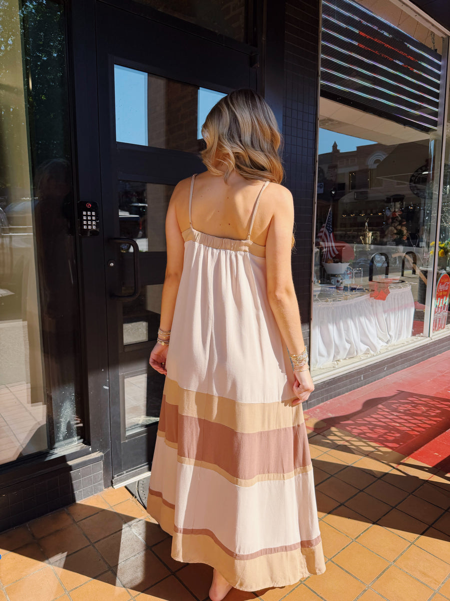 Color Blocked Straight Neck Maxi Dress