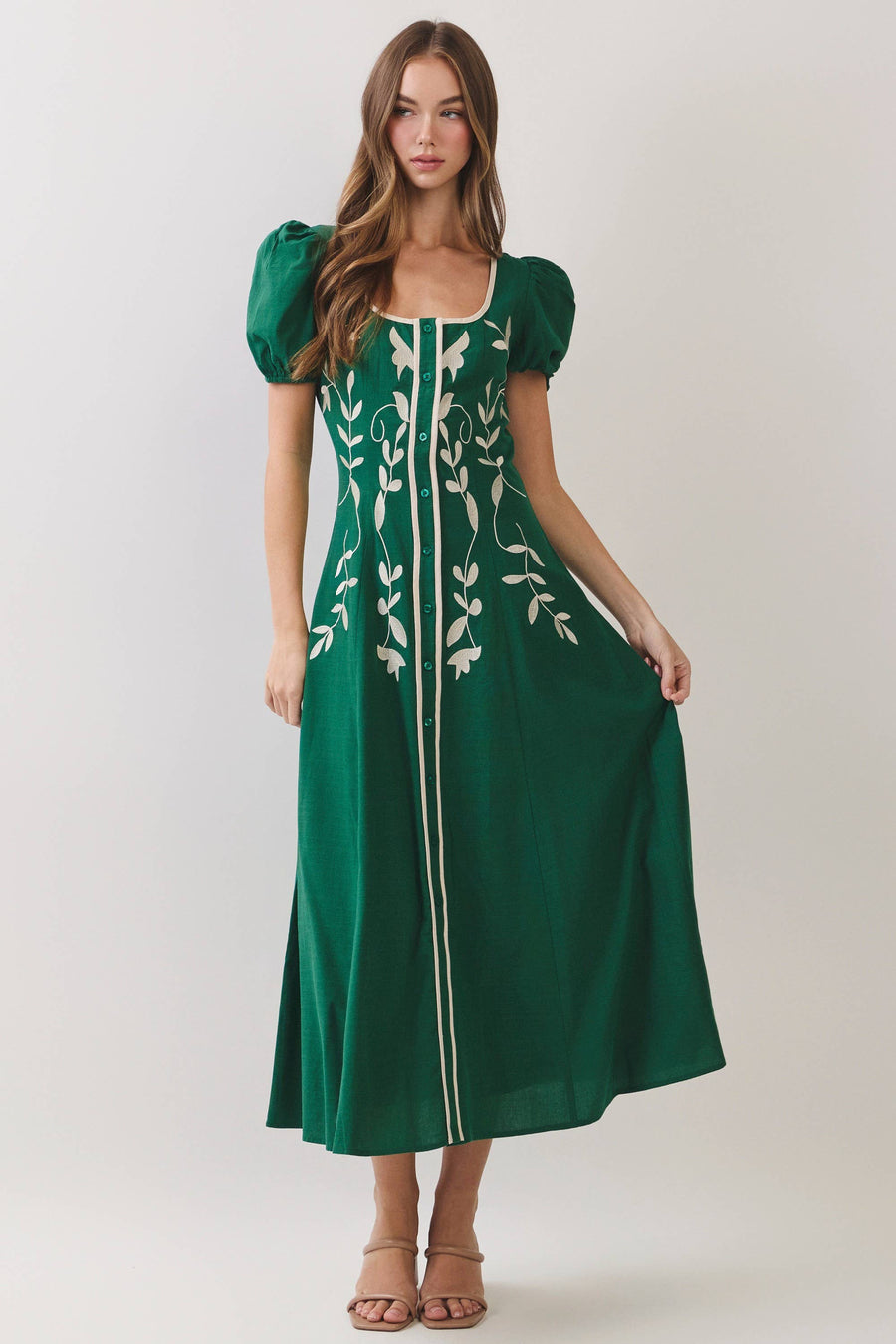 Emerald Green Embroidered Maxi Dress
