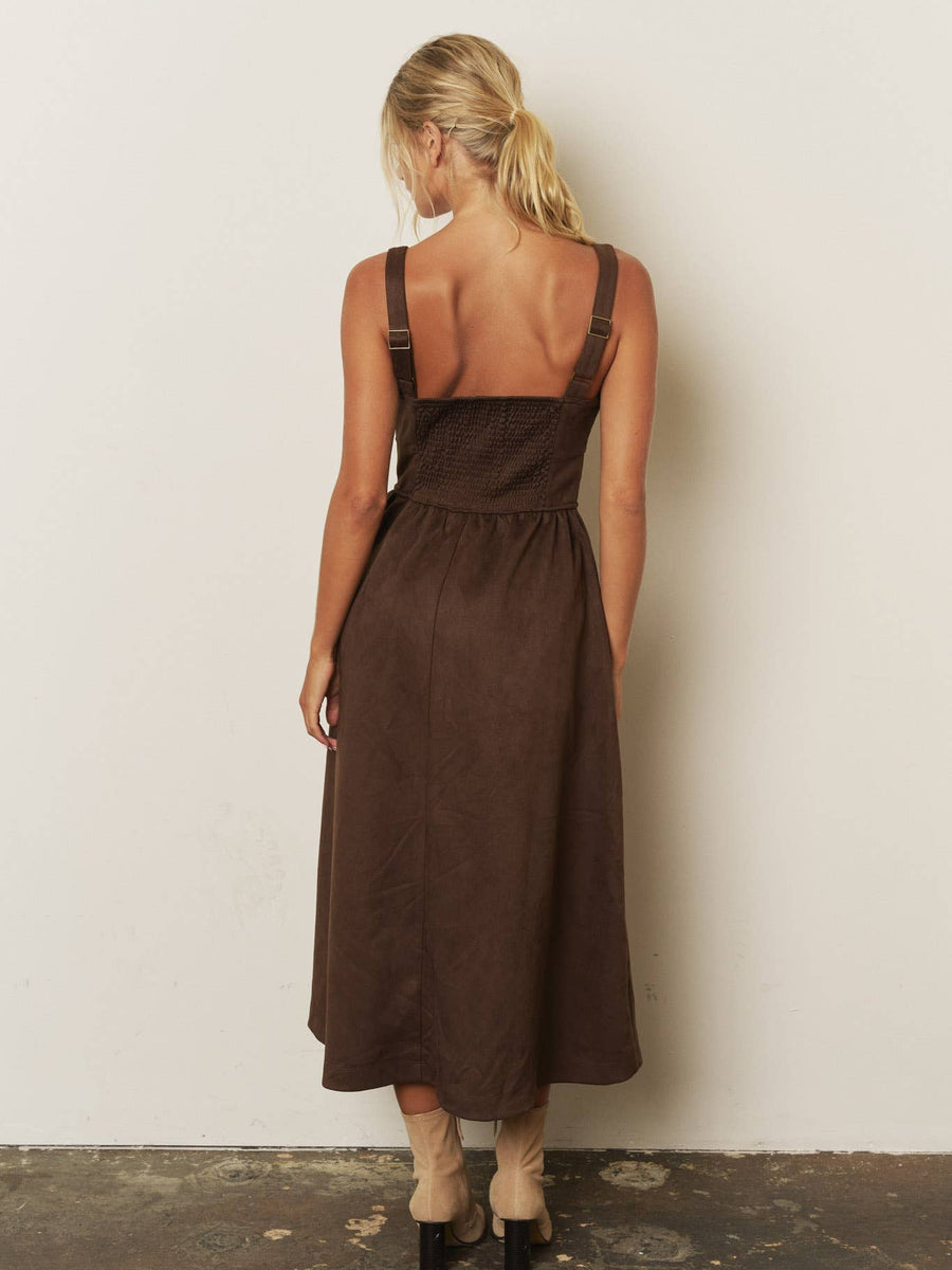 Chocolate Brown Lace-Up Midi Dress