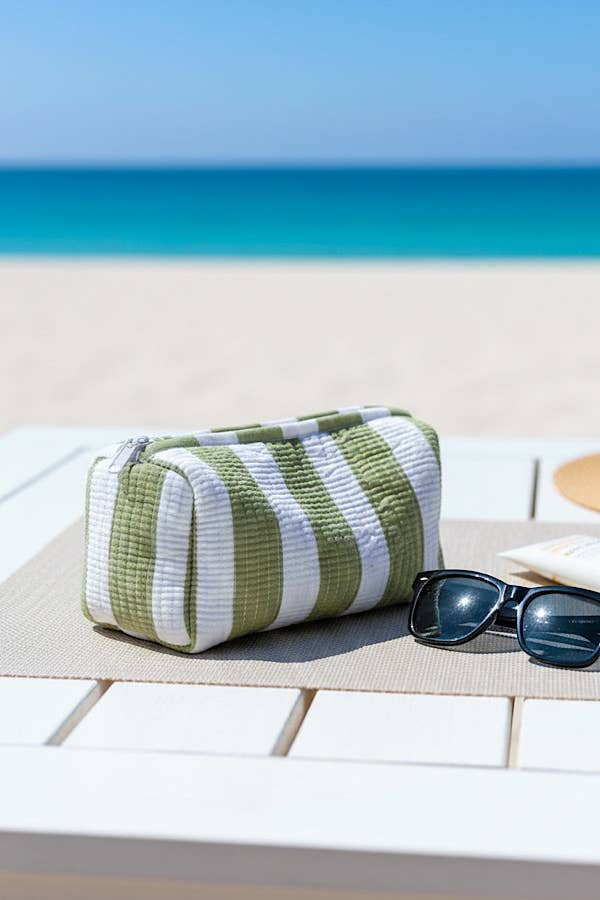 Dune Green and Blue Striped Cosmetic Bag