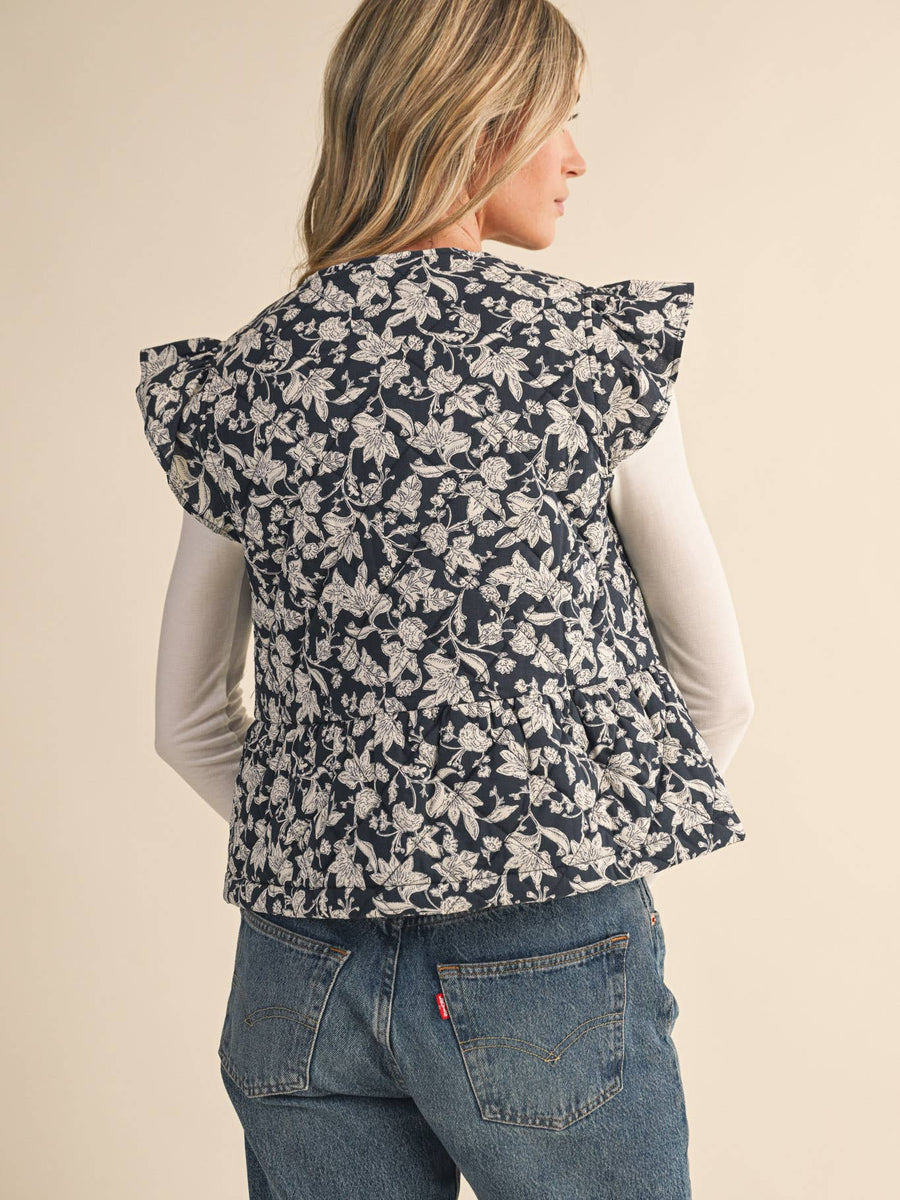 Flutter Sleeve Floral Quilted Vest