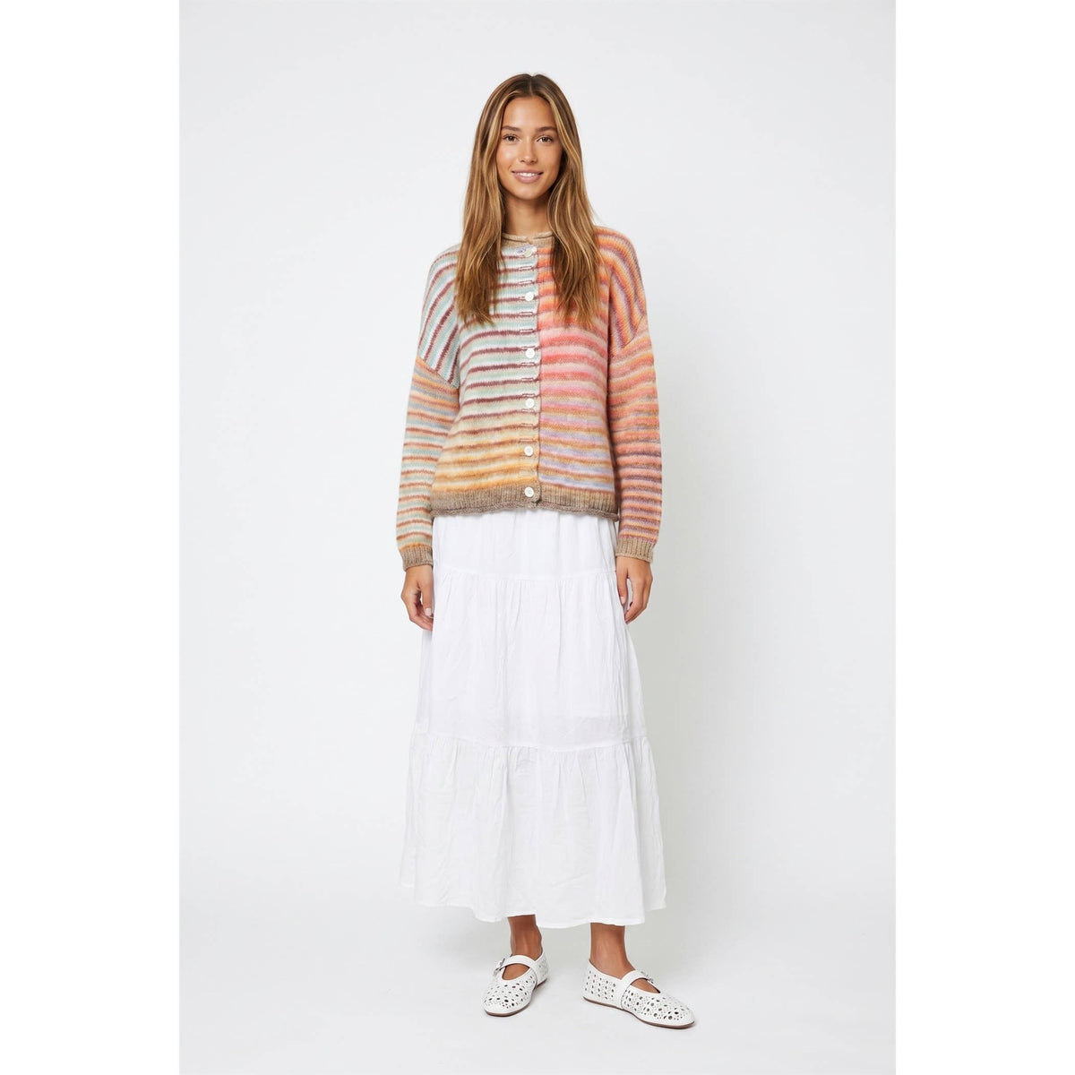 Multicolor Striped Button-Front Cardigan
