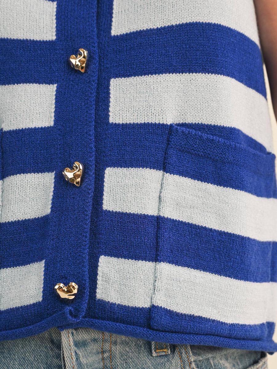Blue & White Striped Knit Sweater Vest
