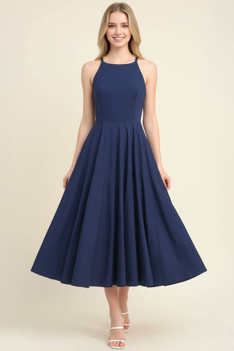 Halter Neck Smocked Back Midi Dress