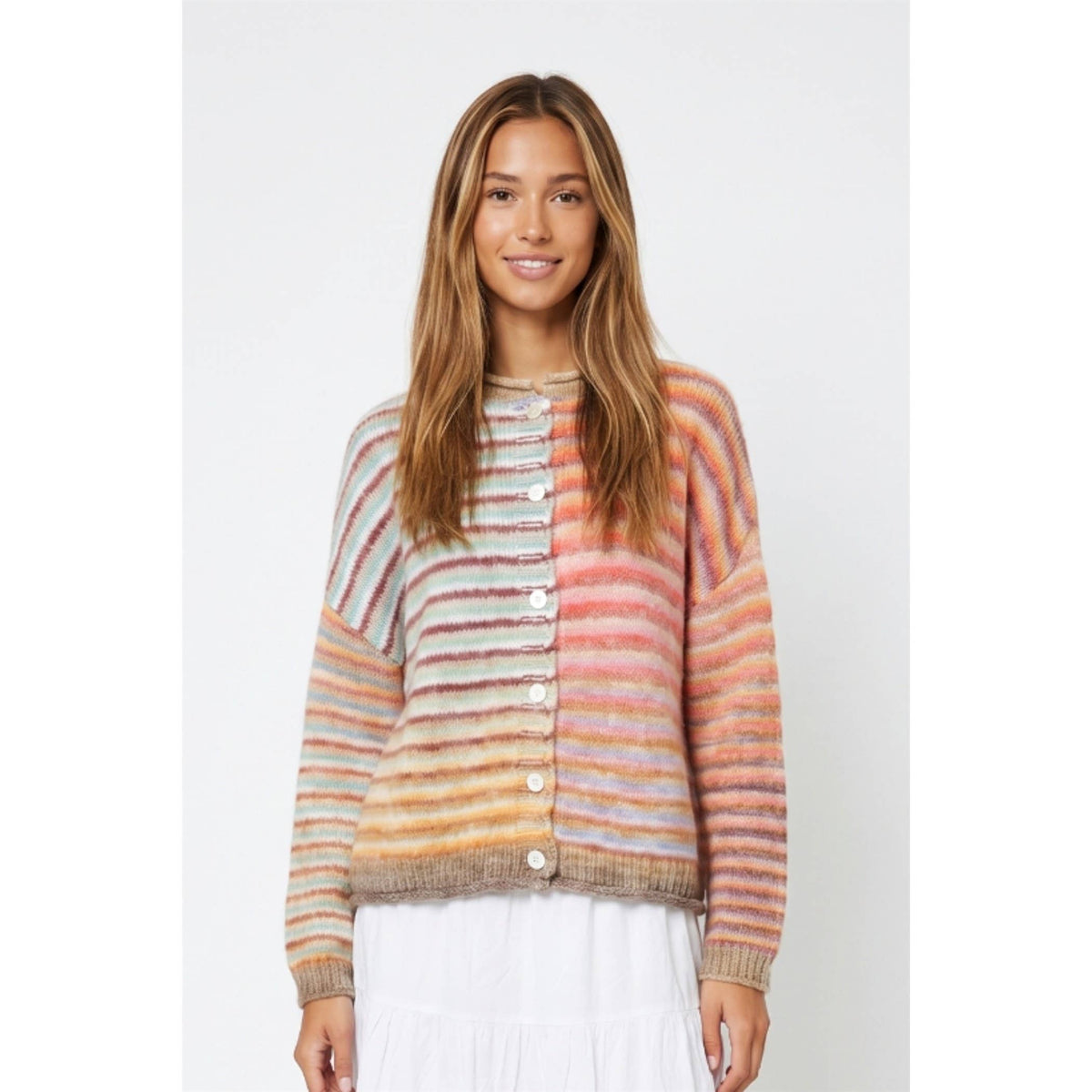 Multicolor Striped Button-Front Cardigan