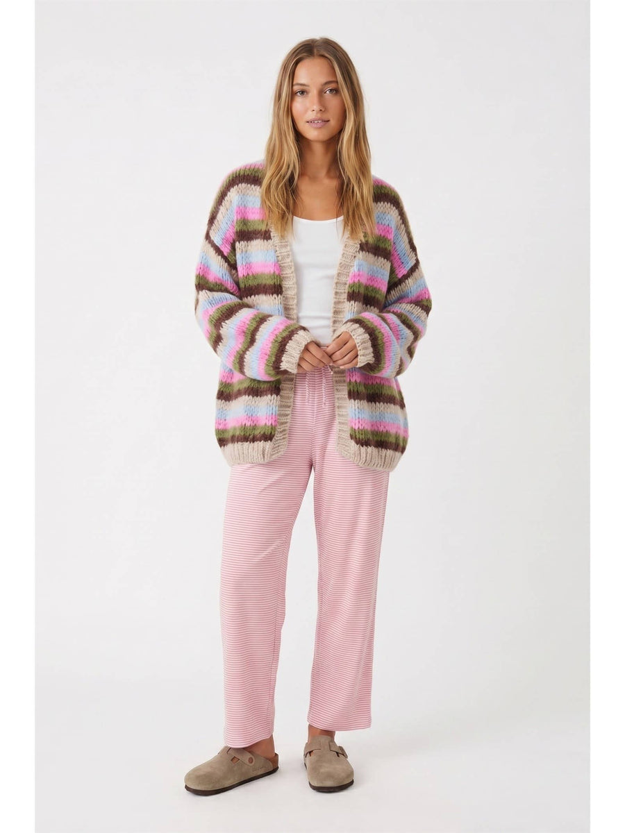 Multi-Stripe Cozy Open Cardigan