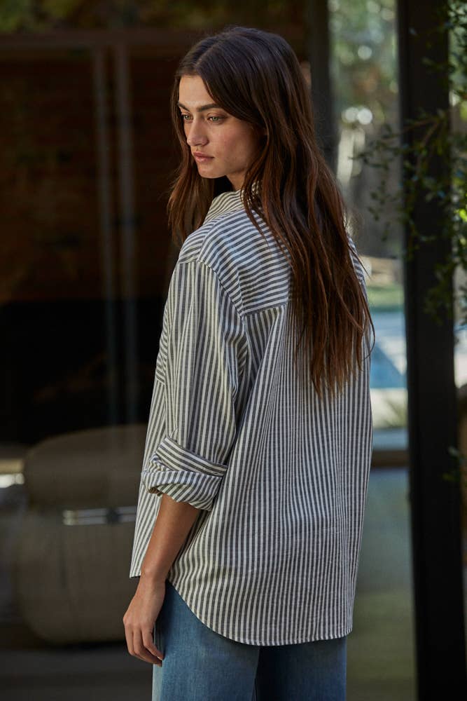 Woven Button Front Long Sleeve