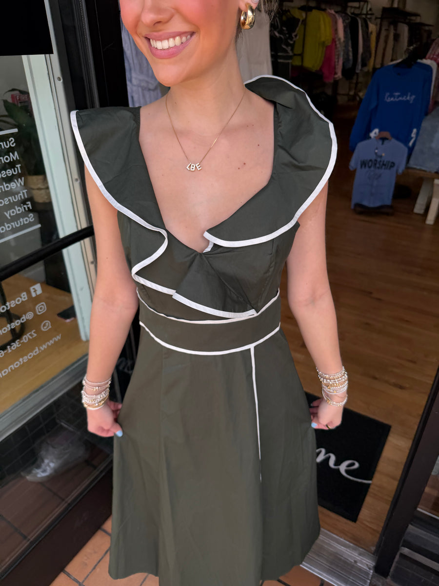 Ruffle Neck Midi Dress