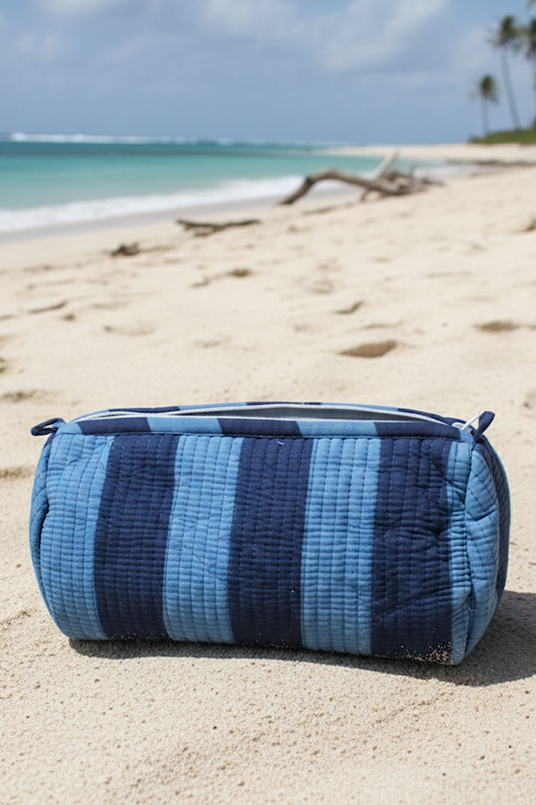 Bohdi Navy and Blue Striped Cosmetic Bag