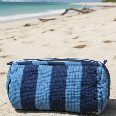 Bohdi Navy and Blue Striped Cosmetic Bag