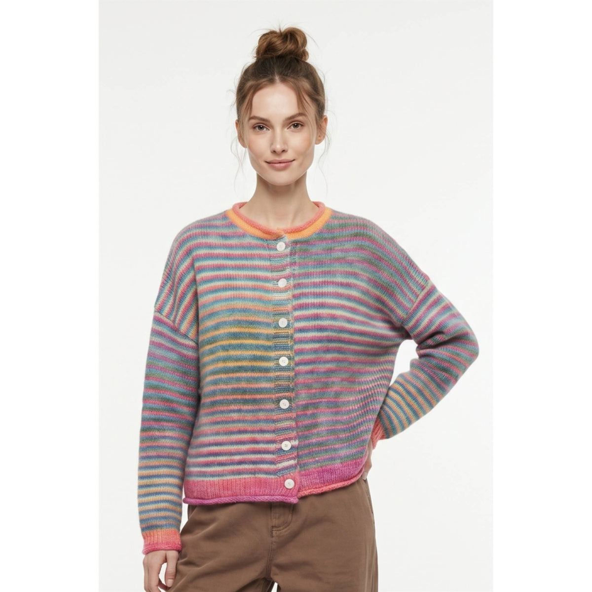 Multicolor Striped Button-Front Cardigan