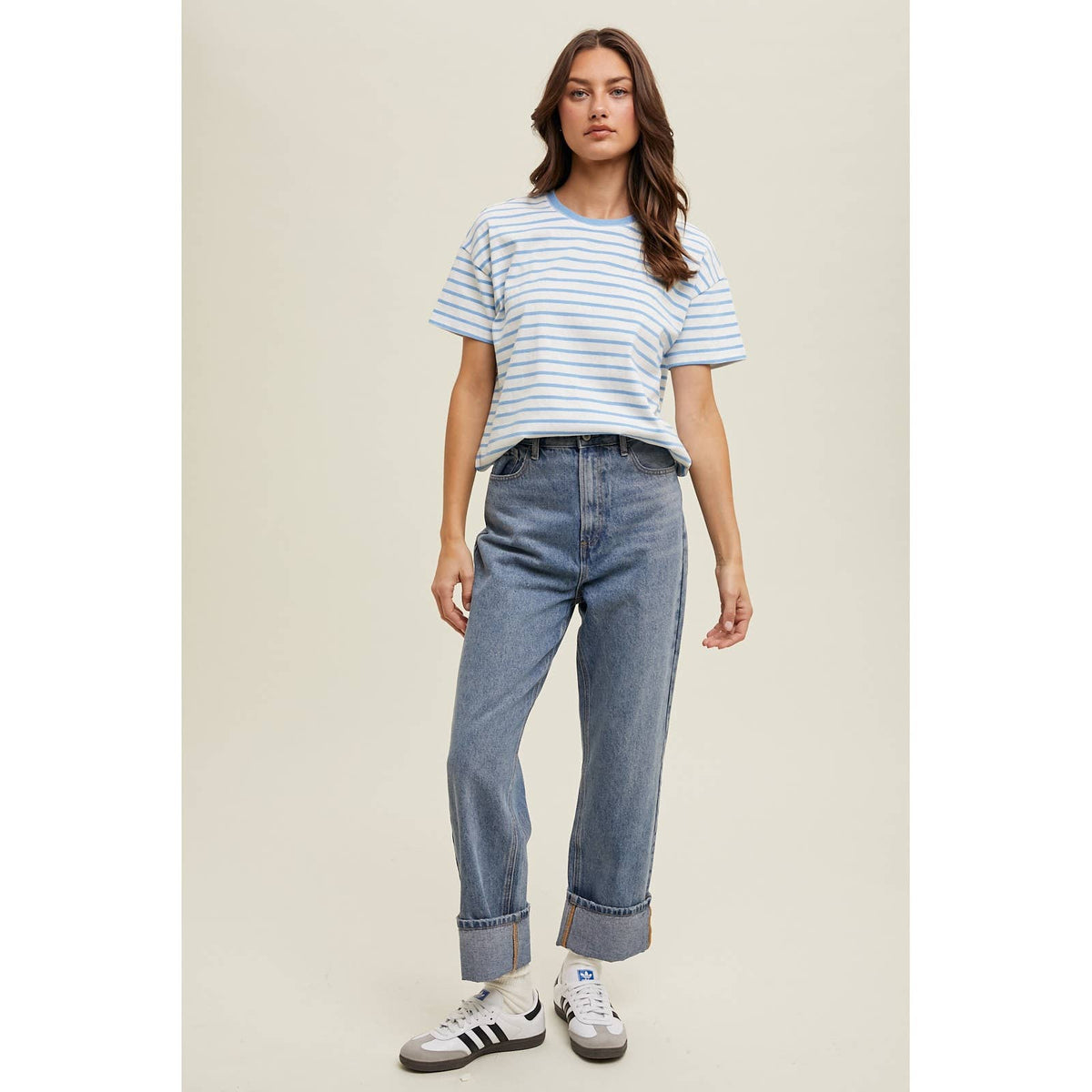 High-Rise Cuffed Wide Leg Jeans