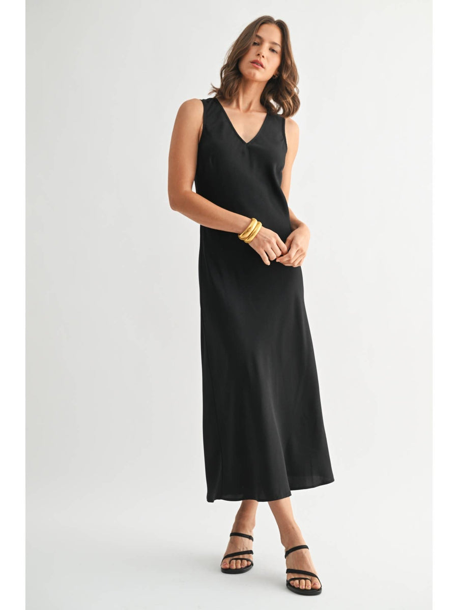 Satin V Neck Maxi Dress