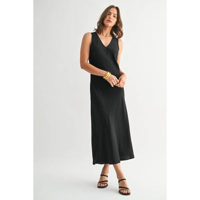 Satin V Neck Maxi Dress