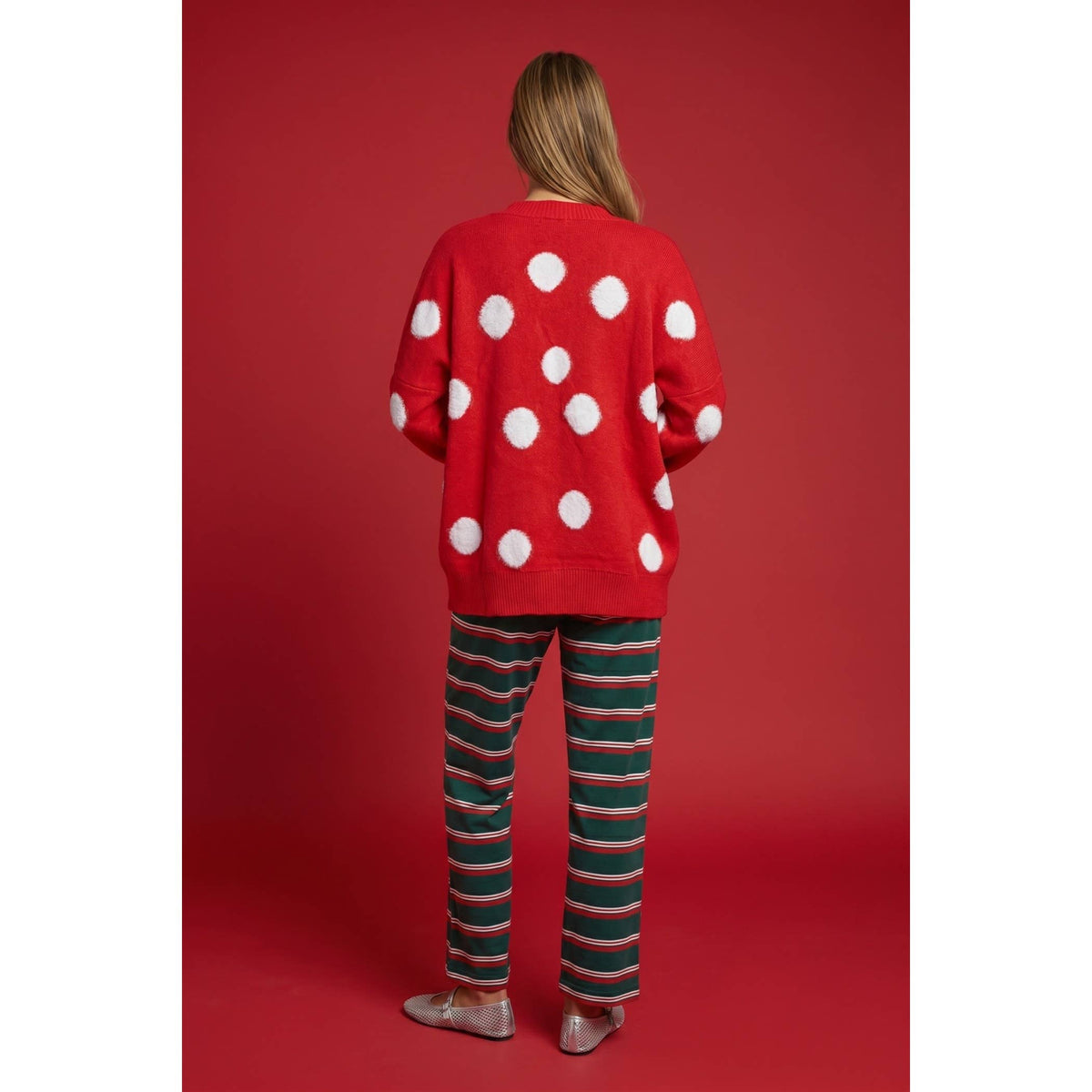 Festive Polka Dot Cardigan – Red & White