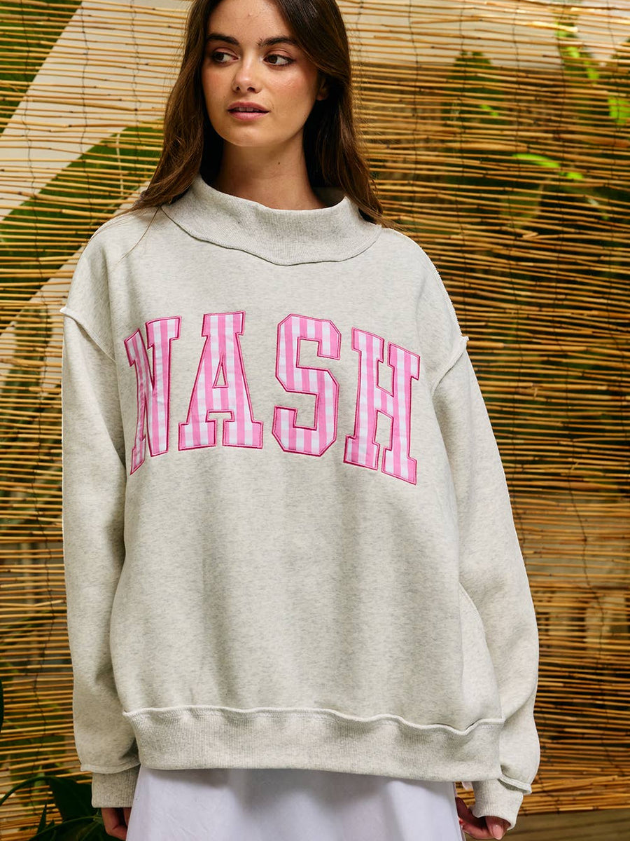 Pink Gingham NASH Oversized Mock Neck Sweatshirt