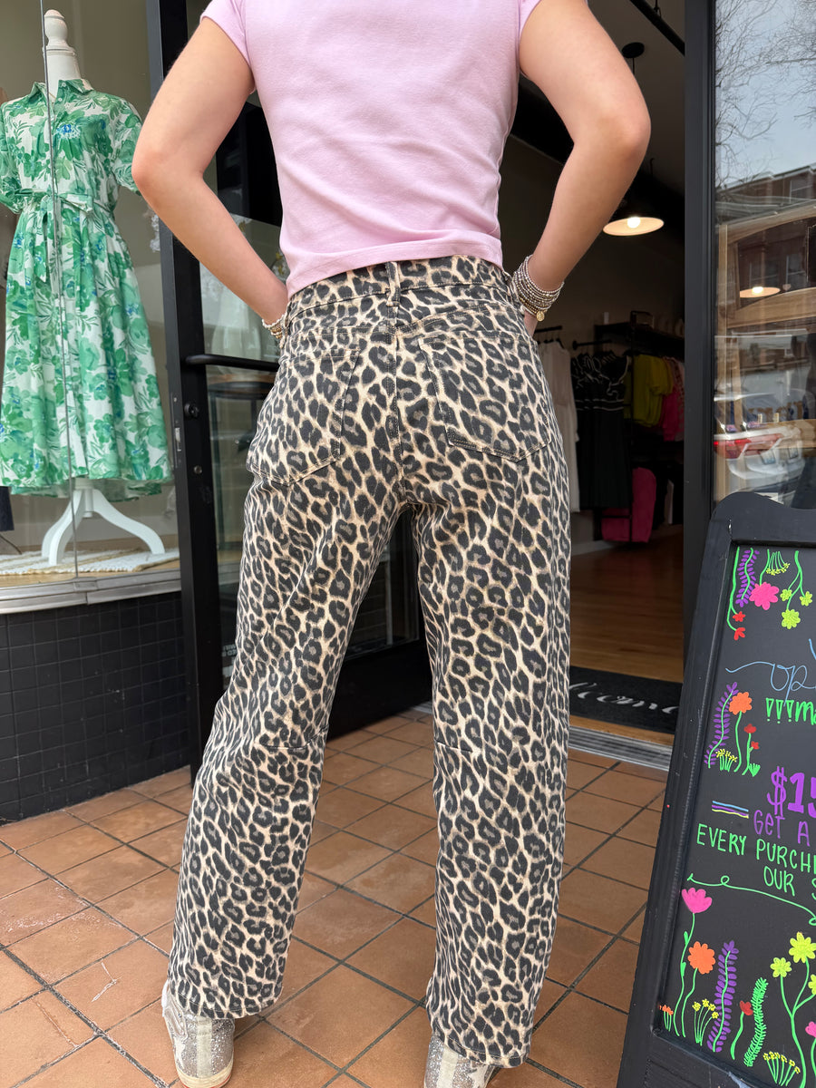 Leopard Print Barrell Jeans