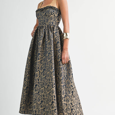 Gold Damask Midi Dress
