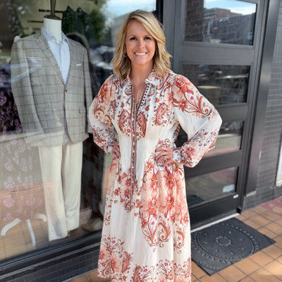 Vintage Paisley Floral Midi Dress
