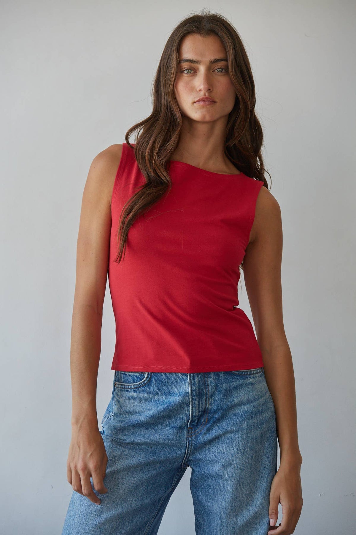 Boat Neck Sleeveless Knit Tank