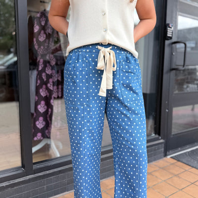 Blue Polka Dot Wide Leg Pants
