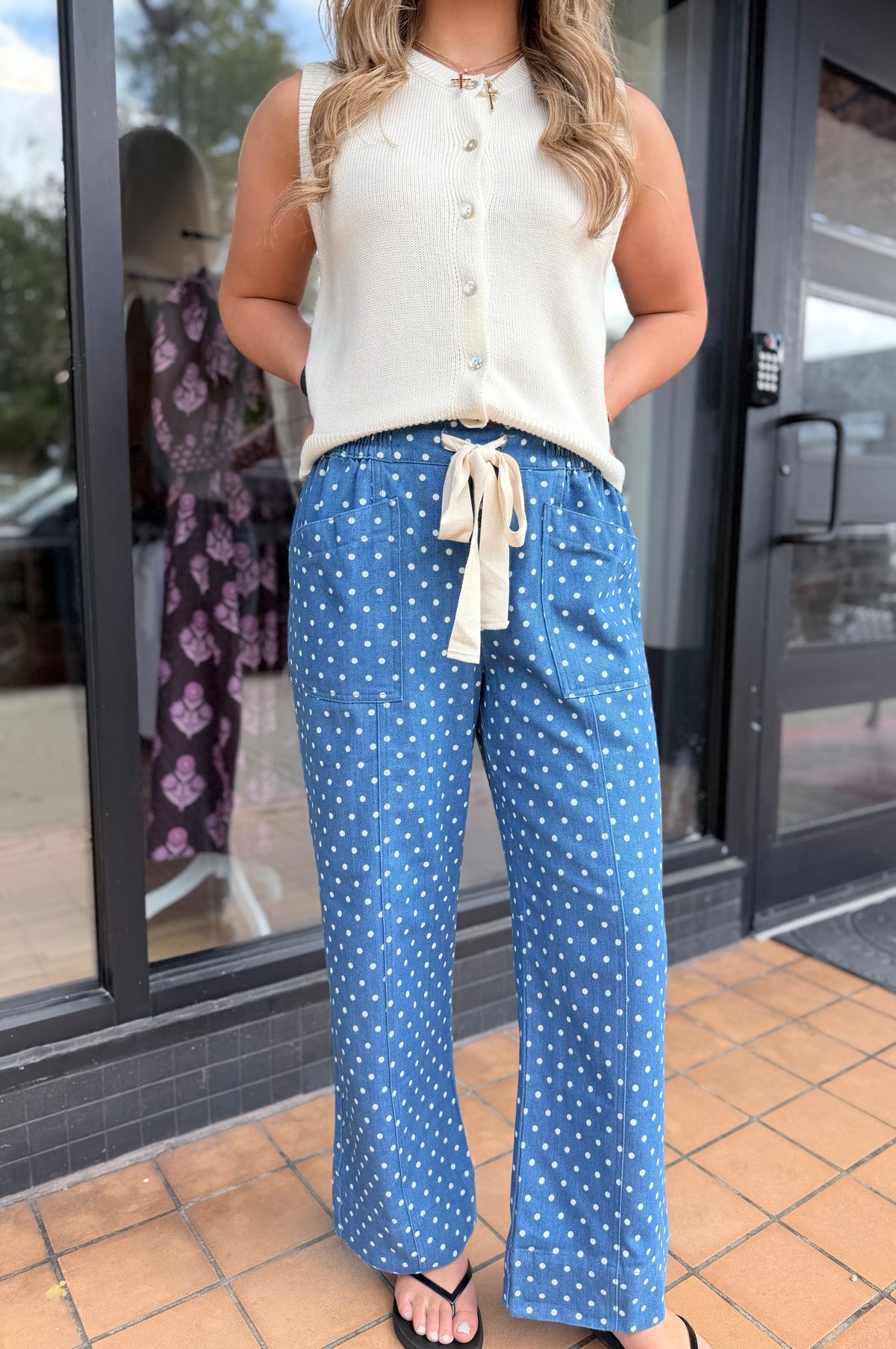 Blue Polka Dot Wide Leg Pants